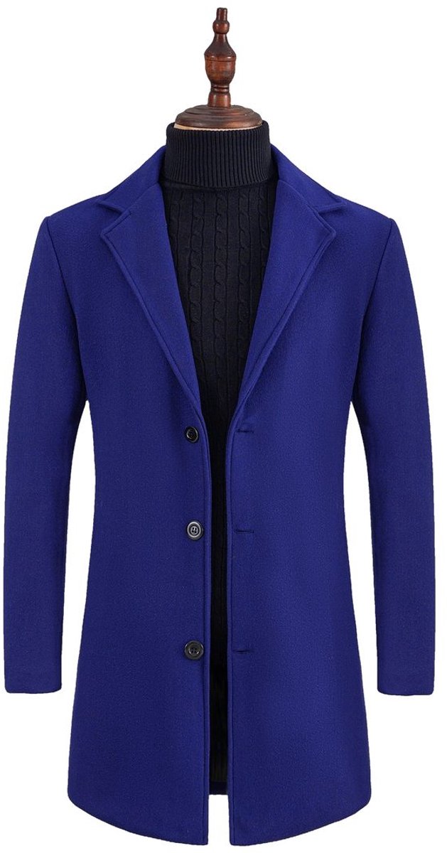 Currero Trenchcoat Winterjas Heren Mantel Jas Mantels Winter Herfstjas Volwassen Stijlvol Knopen Blauw