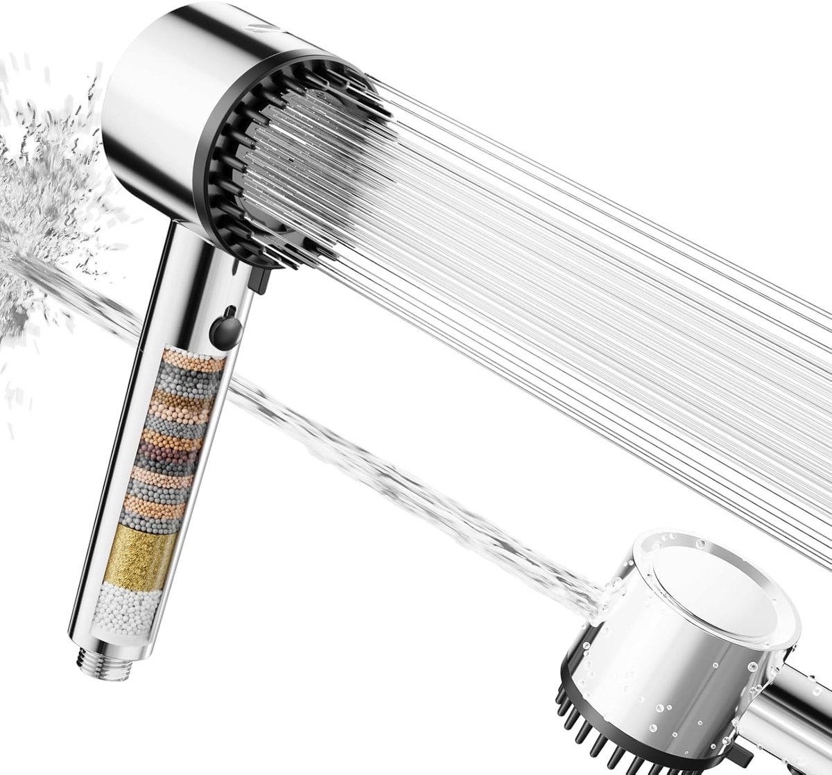 Hoogwaardige Handdouche met Filter, Hoge Druk en 20 Laags Filtratiesysteem, Waterbesparend met 5 Stralensoorten, Ideaal voor Hard Water en Bacteriën