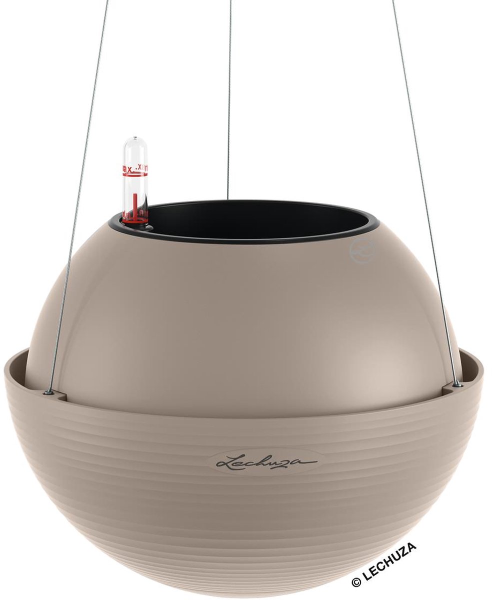 LECHUZA BOLA color 23 - Plantenbak - met uitneembare binnenbak - met bewateringssysteem - ALL-IN-ONE set met LECHUZA-PON - zandbruin