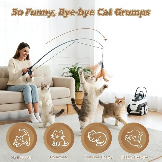 Kattenhengel - Bruin - 3 Stuks - Interactief Speelgoed - Voor Kittens en Katten — afbeelding 4