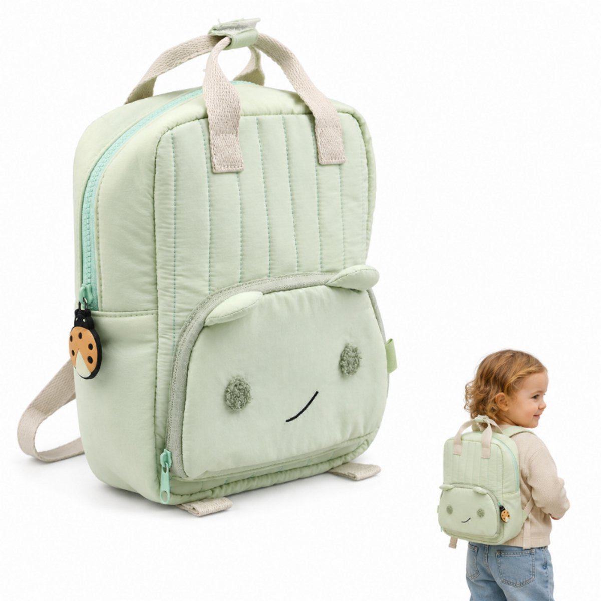 Tas - Rugzak meisje - Schattige Kleine - Groene Kikker Borduurwerk - Lichtgewicht- Voor Kinderen - 27x21x11 cm-groente