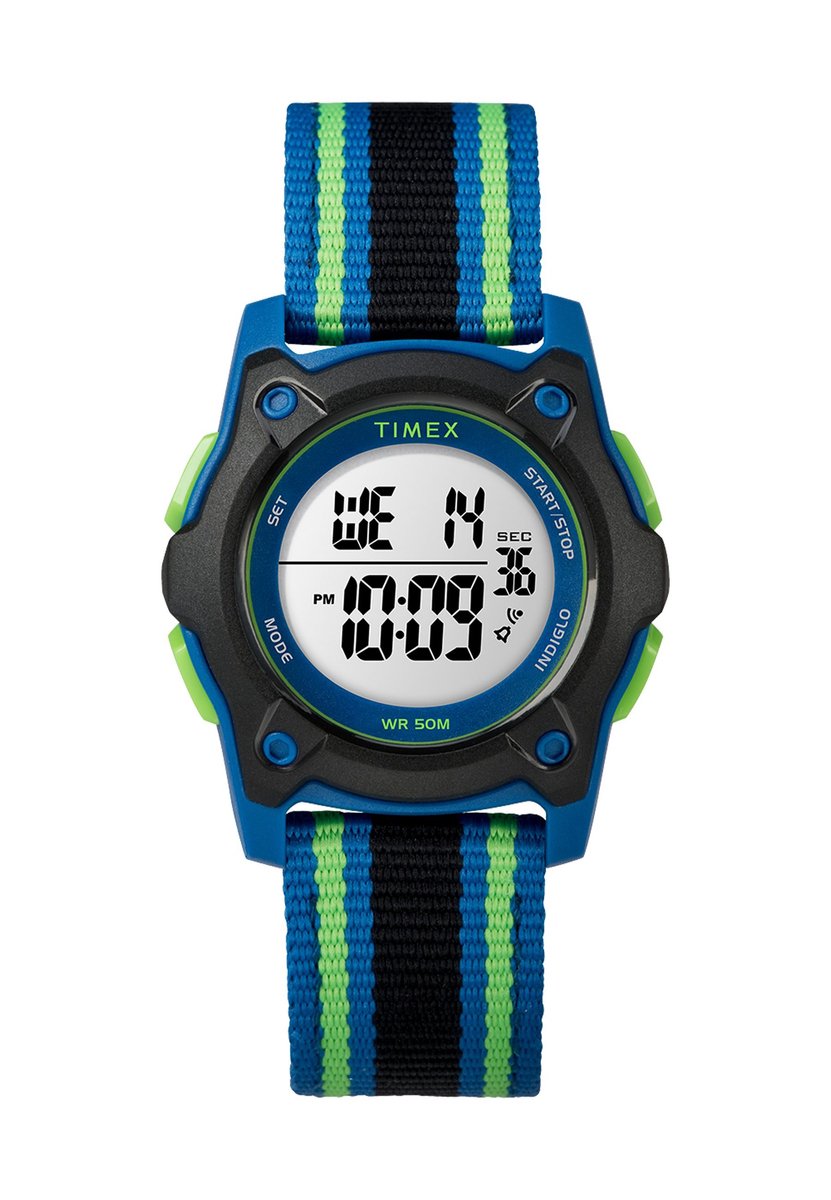 Timex Timex Time Machines Quartz Digitaal Horloge Zwart En Blauw Kast Gemaakt Van 100% Hars En Een Armband Van 100% Stof 35 TW7C260001O