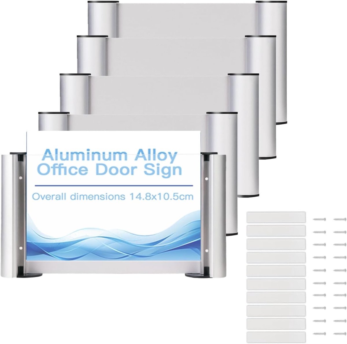 Vijf zelfklevende deurbordjes A6 van aluminium met transparante afdekking voor kantoor en thuisgebruik, ideaal voor evenementen en naamplaatjes