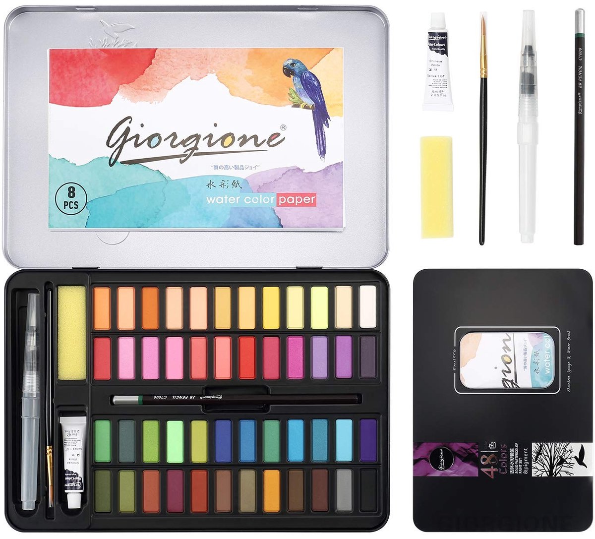 Elzusha - 48 Waterverf Set met Papier en Accessoires - Ideaal voor Beginners