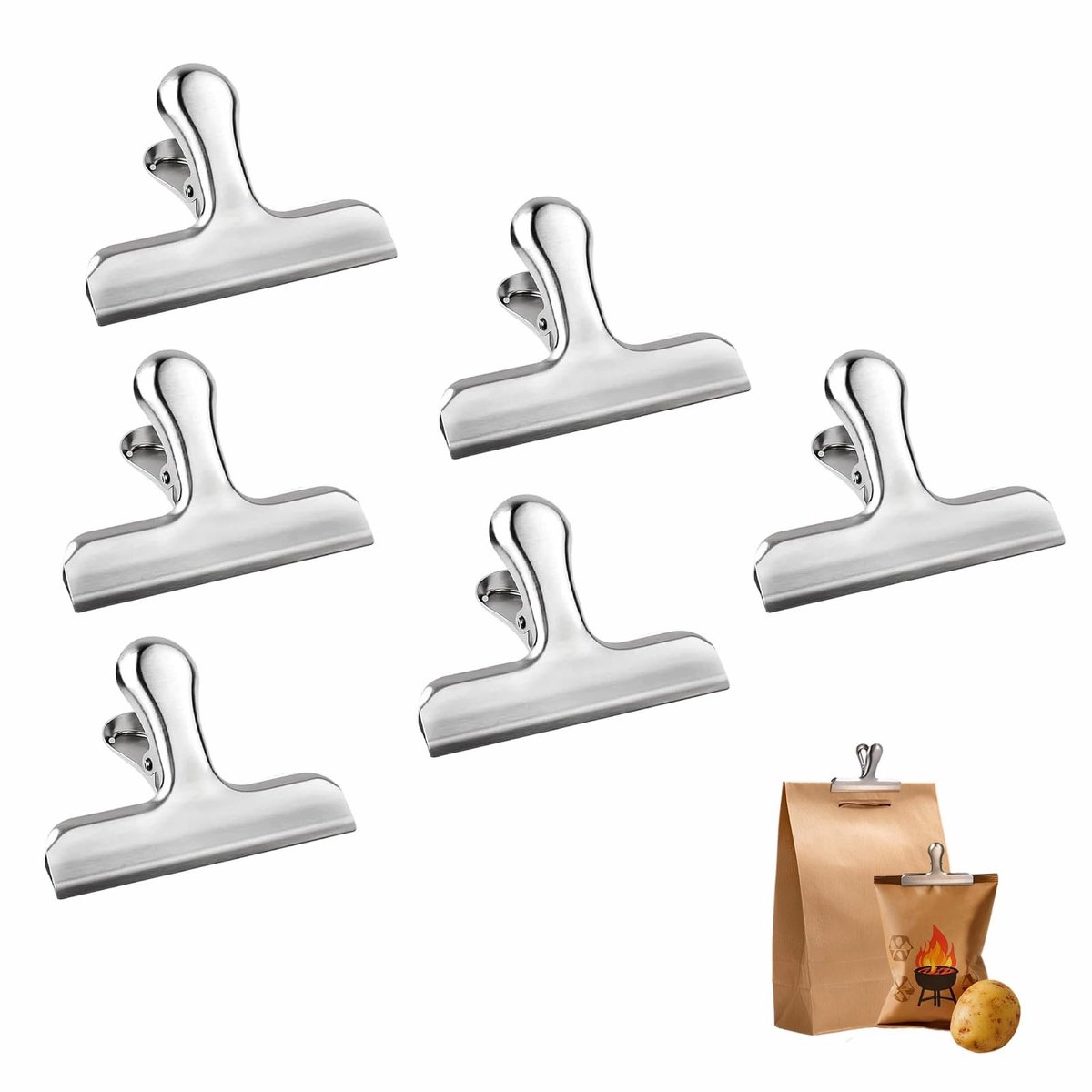 Elzusha - Set van 6 Grote Sluitklemmen van Roestvrij Staal