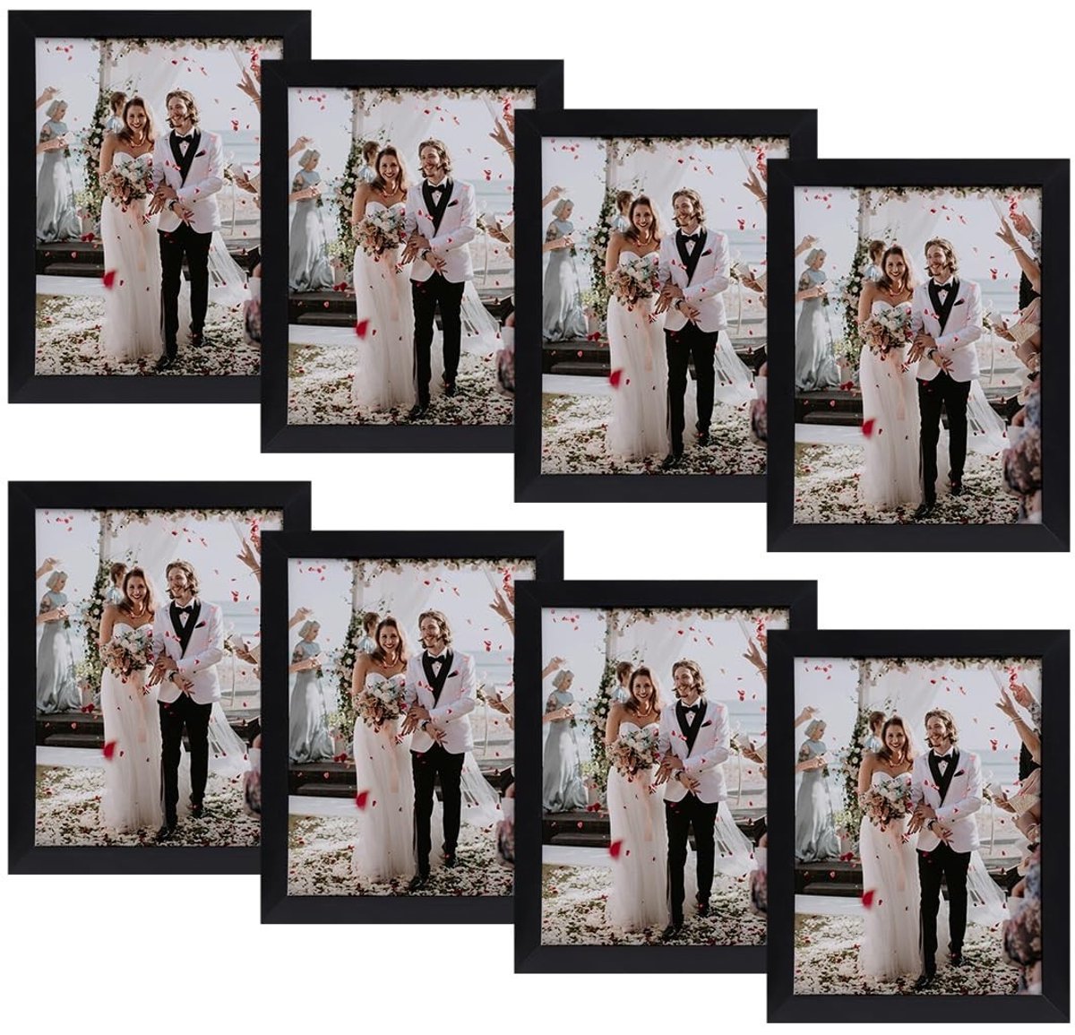 Elzusha - Set van 8 Zwarte Fotolijsten 15x20 cm voor Muurdecoratie
