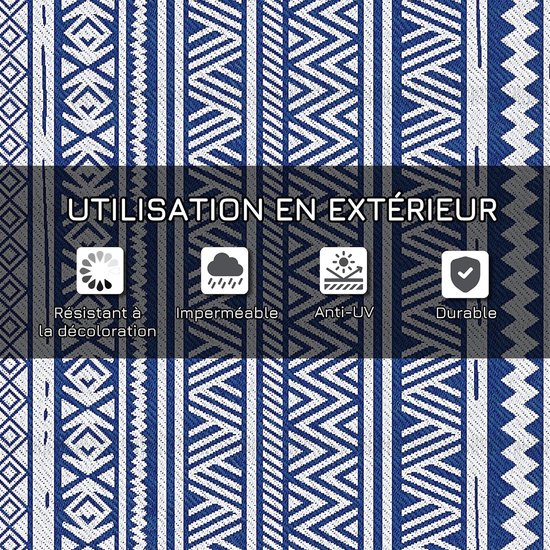 Buitentapijt Grafisch - Omkeerbare Mat - Buiten Leven - Twee Motieven - 274x182 cm - Blauw Wit — afbeelding 3