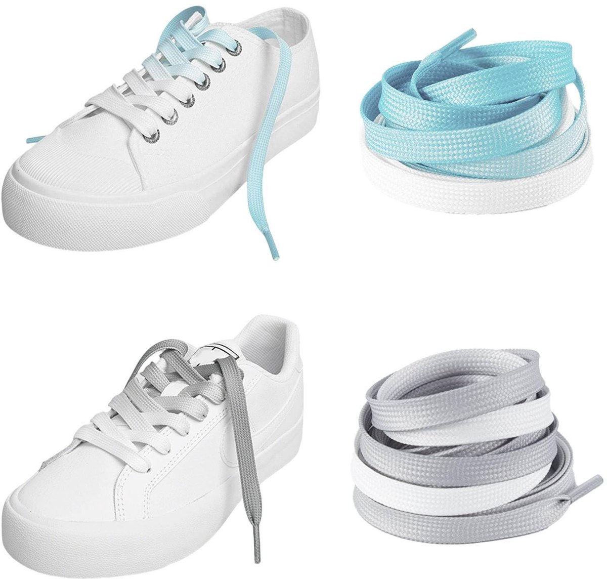 Elzusha - 2 Paar Kleurverlopende Veters - 8 mm Platte Sneakerveters