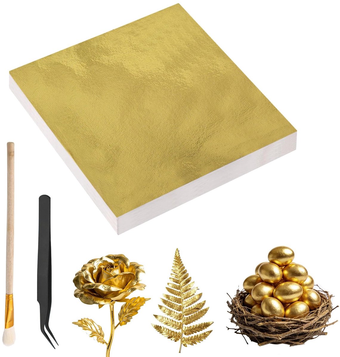 Elzusha - 200 Stukken Gouden Blad voor Creatieve Projecten met Pincet en Penseel