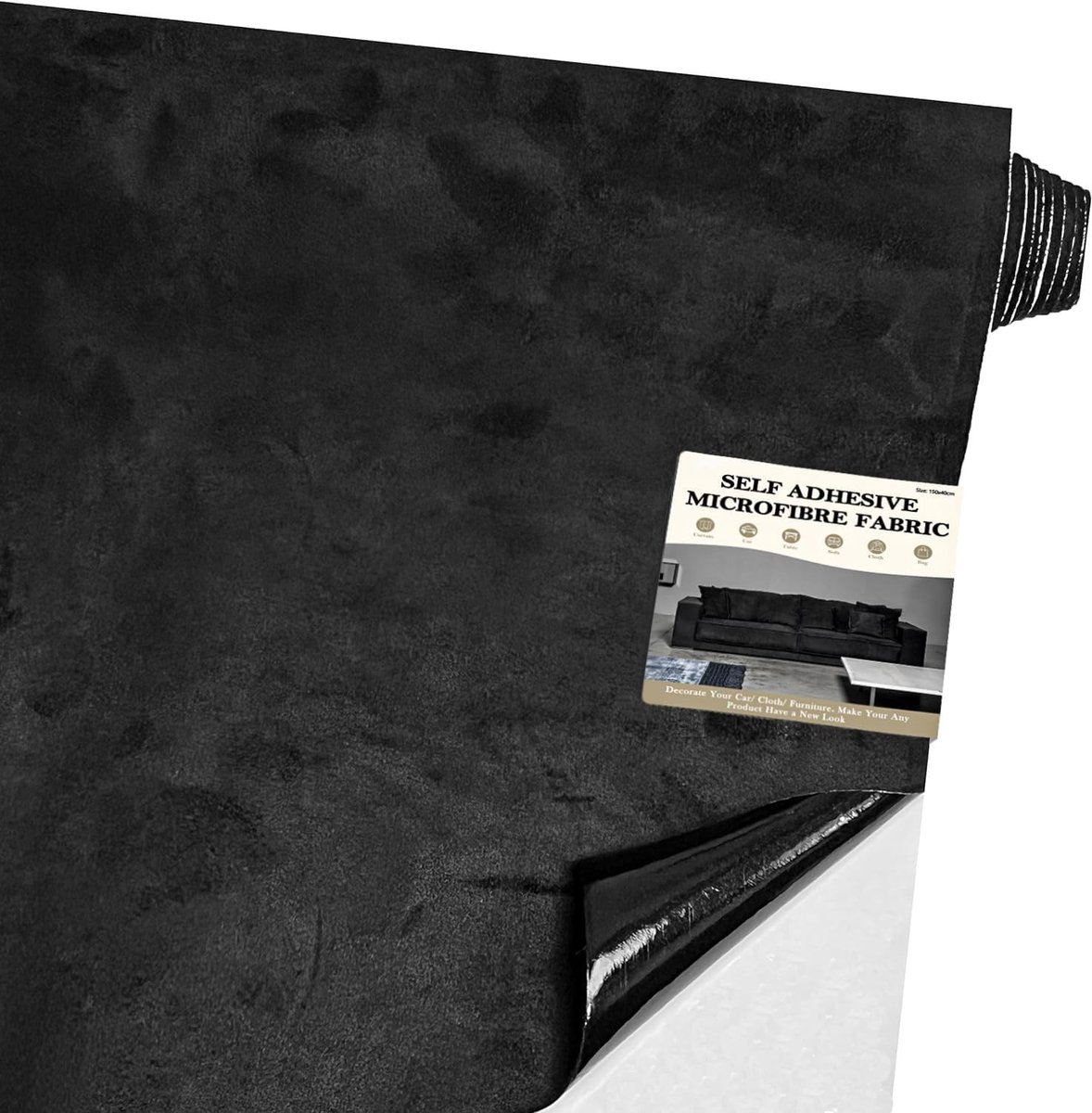 Elzusha - Zelfklevende Microfiber Stof voor Auto-interieur (Zwart)
