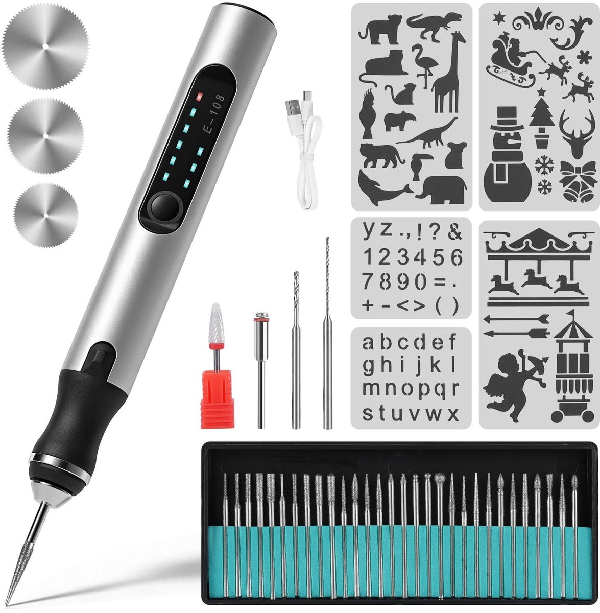 Elzusha - Draadloze Mini Graveerpen met 37 Bits