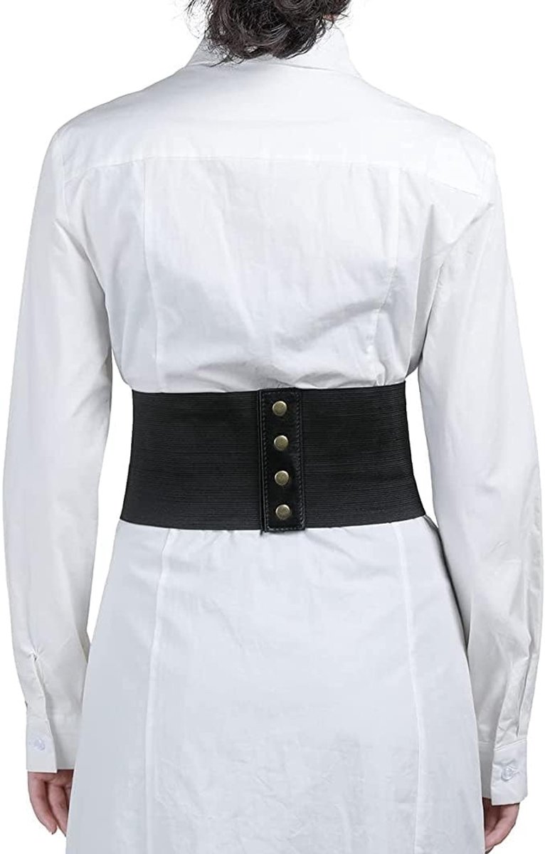 Elastische Corsetriem voor Dames, Brede Zwarte Waspie Riem met Metalen Drukknopen voor Feestkleding en Halloween Outfits