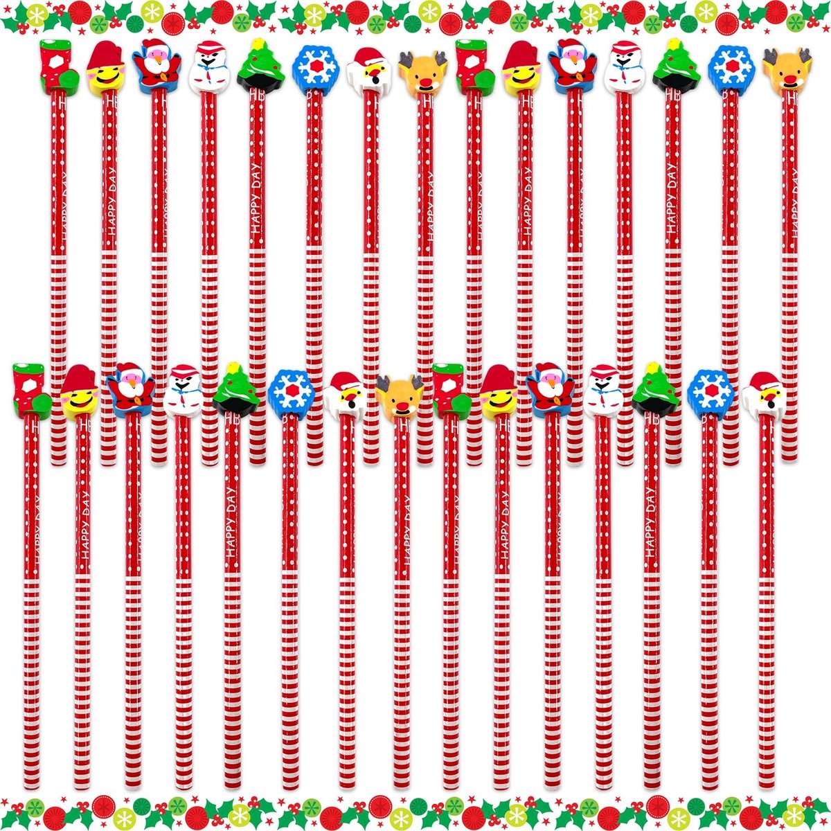 Elzusha - Set van 60 Kerstpennen met Gum voor Kinderen