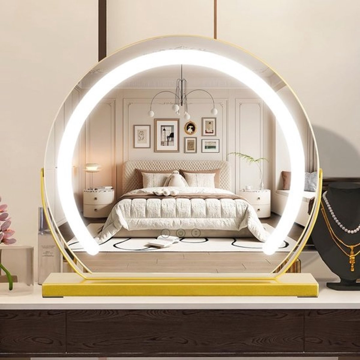 Make-upspiegel met LED-verlichting en 3 kleurlichtmodi, 40 cm, goudkleurig