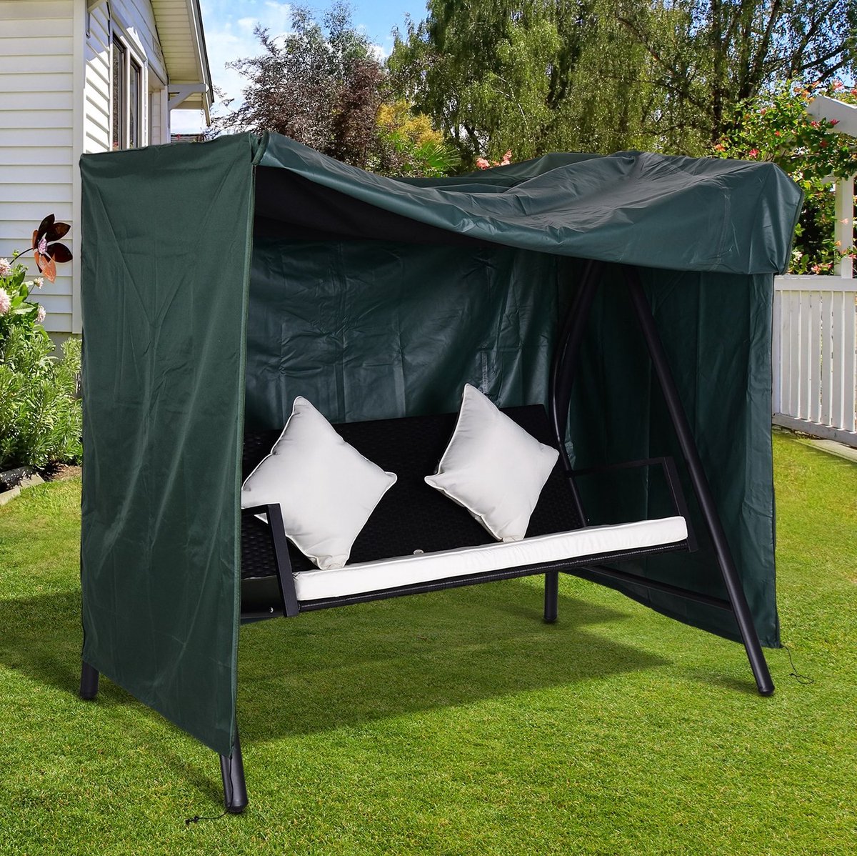 REDOM - Tuinmeubelhoes - Schommelbankhoes - Rits - UV-bescherming en ademend - Voor tuin en buiten - Polyester - Donkergroen - 205 x 124 x 164 cm