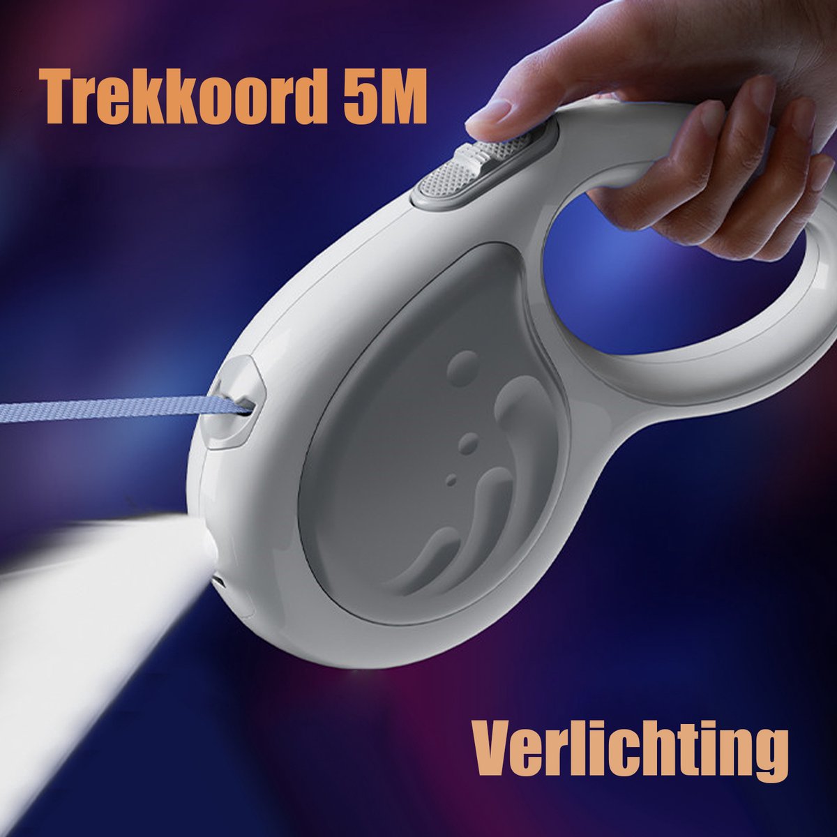 Intrekbare Hondenriem - LED Hondenriem Met Lamp - TENZHVXI® - - 5 Meter - Met antisliphandgreep voor buitenactiviteiten en reizen - Voor leine en middelgrote honden thumbnail 4