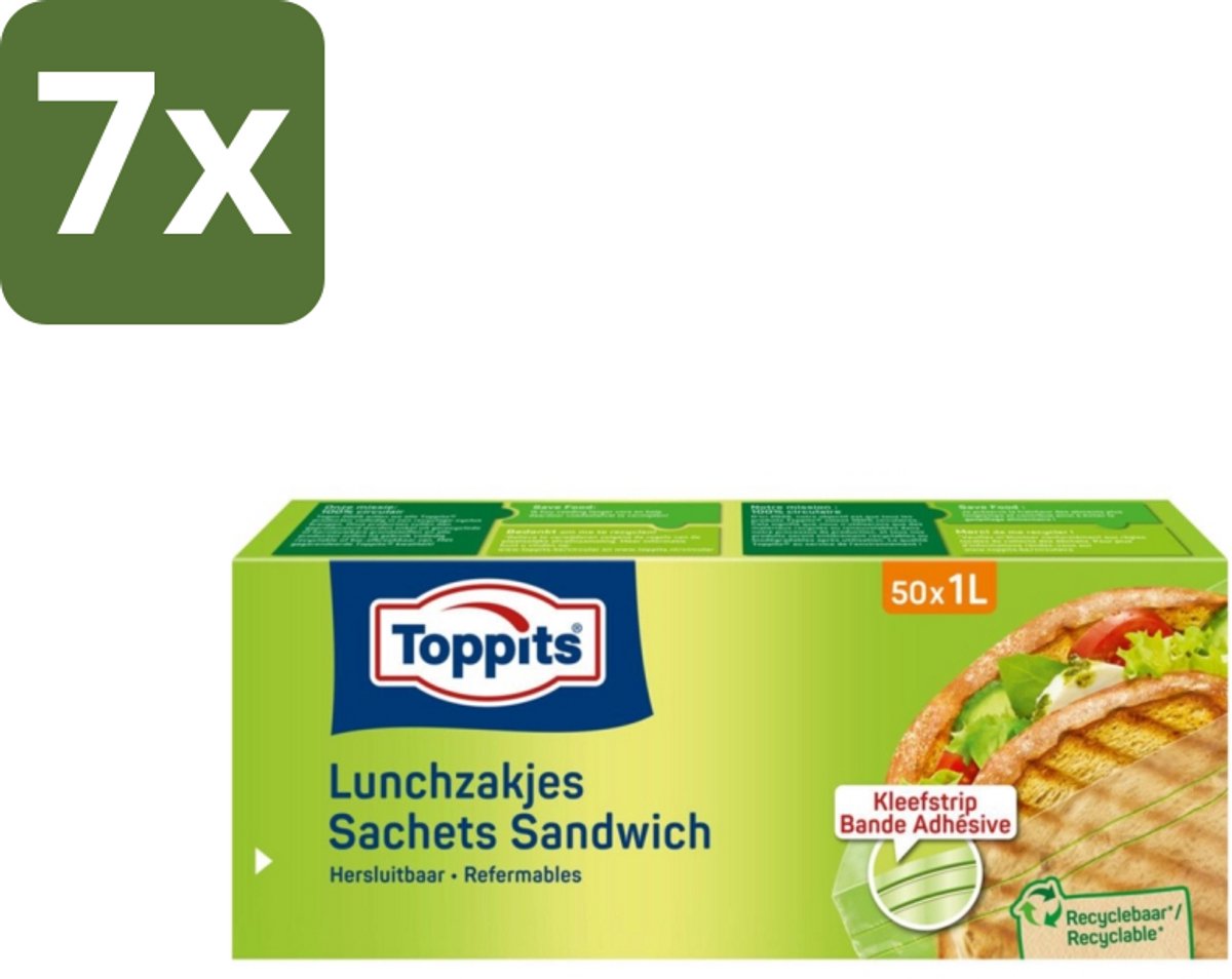 Toppits – Lunchzakjes – Hersluitbaar – 1 Liter – 50 Zakjes - Bulkverpakking - 7 stuks