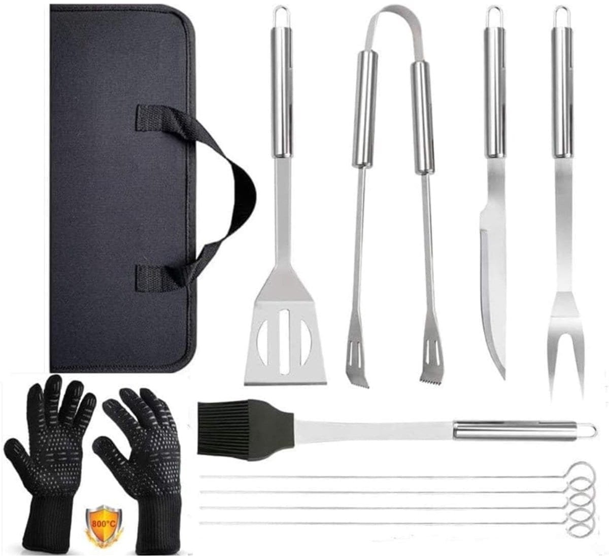 Klarven® BBQ Tang Zilver - Stevige Barbecue Accesoire voor Veilig Grillen en Serveren - Makkelijk Draaien en Verplaatsen boven het Rooster - L 41 x B 16 x H 9 cm