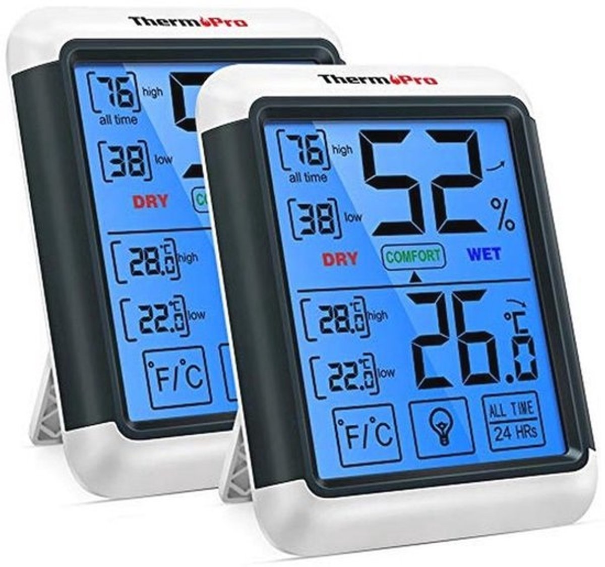 Digitale Thermo-Hygrometer Set van 2 voor Binnen en Buiten - Temperatuur en Vochtigheid Meter met Indicator voor Een Gezond Binnenklimaat