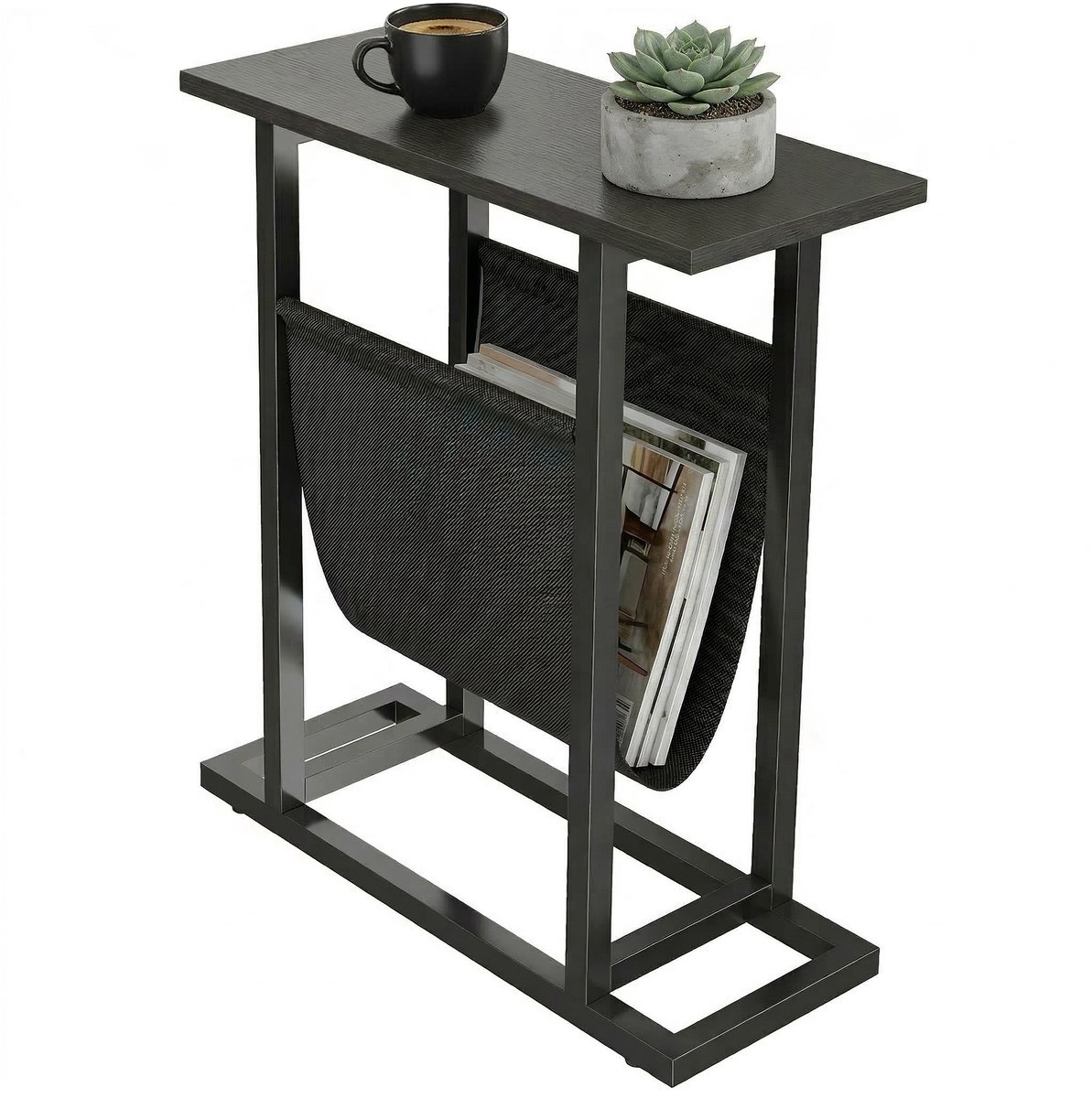 Homcom Bijzettafel met stoffen opbergvak - Nachtkastje - Banktafel - Industrieel - Zwart