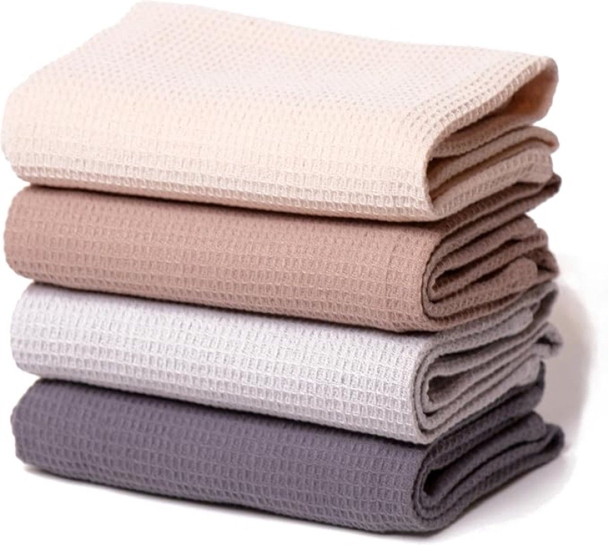 Theedoeken katoen 45x65cm set van 4 - Wafelstructuur - Keukendoeken in beige, bruin, lichtgrijs en donkergrijs - 240 g/m² - Geschikt voor droger