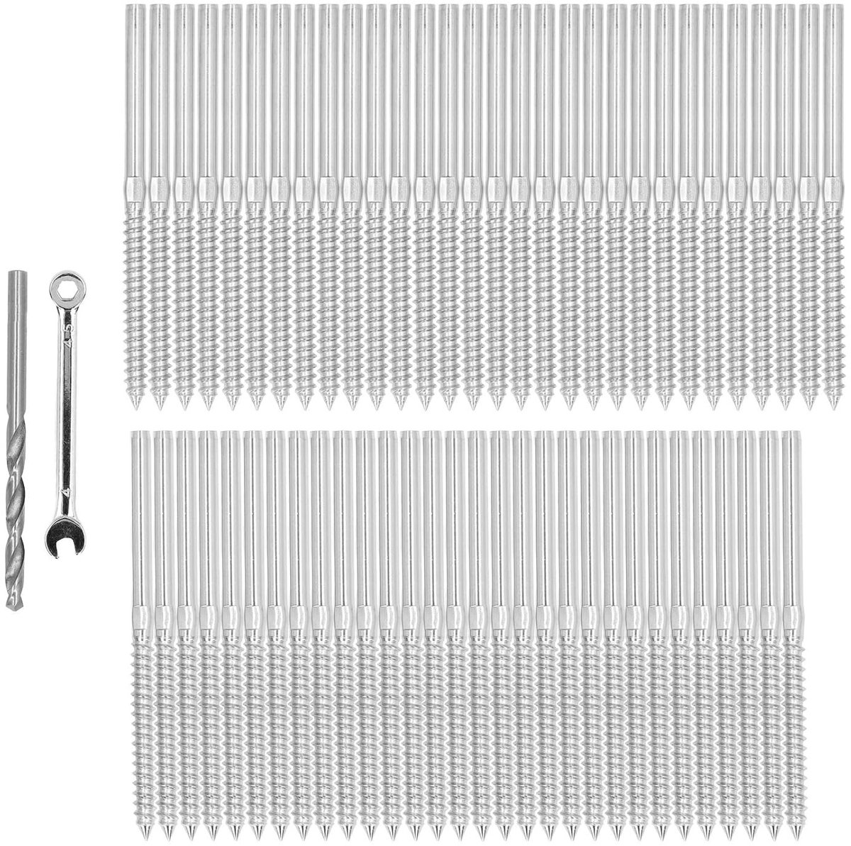 Draadkabel leuning systeem voor terras met links en rechts bevestigingsschroeven, compleet hardware set voor stevige en veilige railing