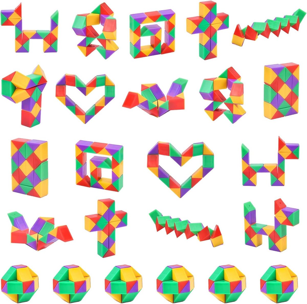 Mini Magic Snake Cube Fidget Speelgoed voor Kinderen - 24 Stukken, Creatieve Puzzel, Hand-oog Coördinatie, Stressverlichting