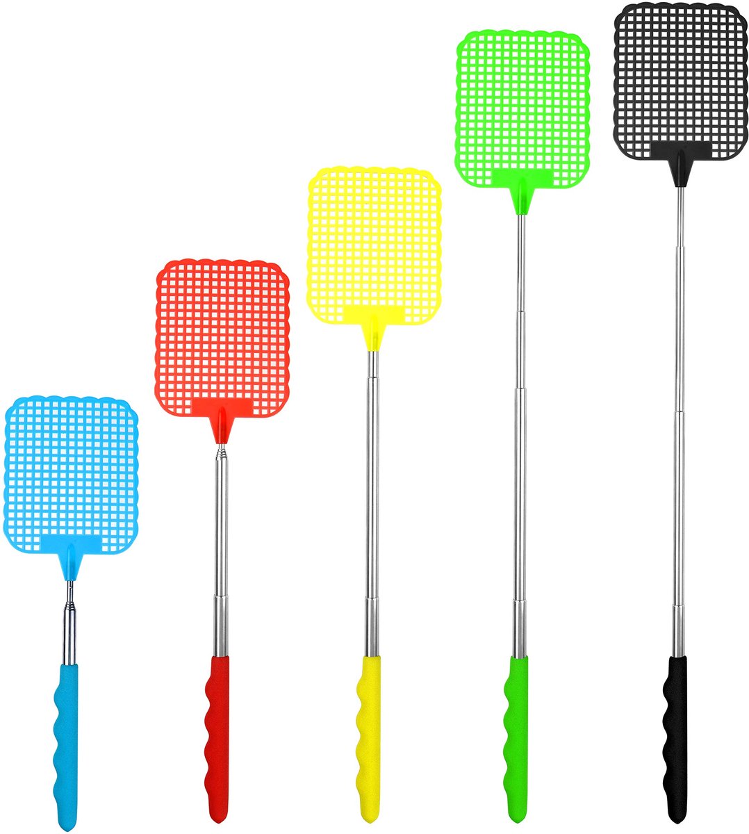 Vliegenmepper set 5 stuks - handmatige ongediertebestrijding - instelbare handgreep - ShopVlot
