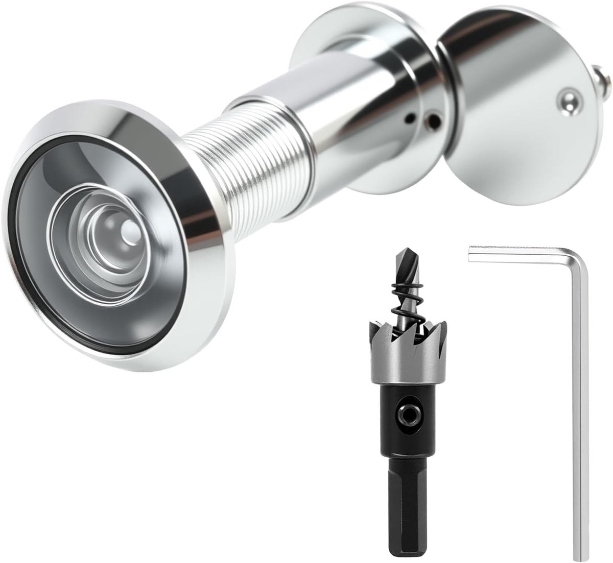 Deurspion met privacy scherm, breedhoek 220°, boorgat 16 mm, geschikt voor deuren van 35-60 mm dik, glazen optische lens, inclusief boor en installatiegereedschap.