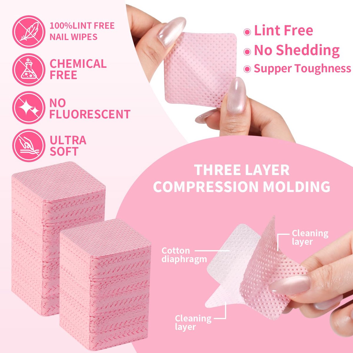 ANNAFRIS 1080 stuks Lint Vrij Nageldoekjes,Nagellak Verwijder,Accessoires Nagelversiering(Roze) - ShopVlot