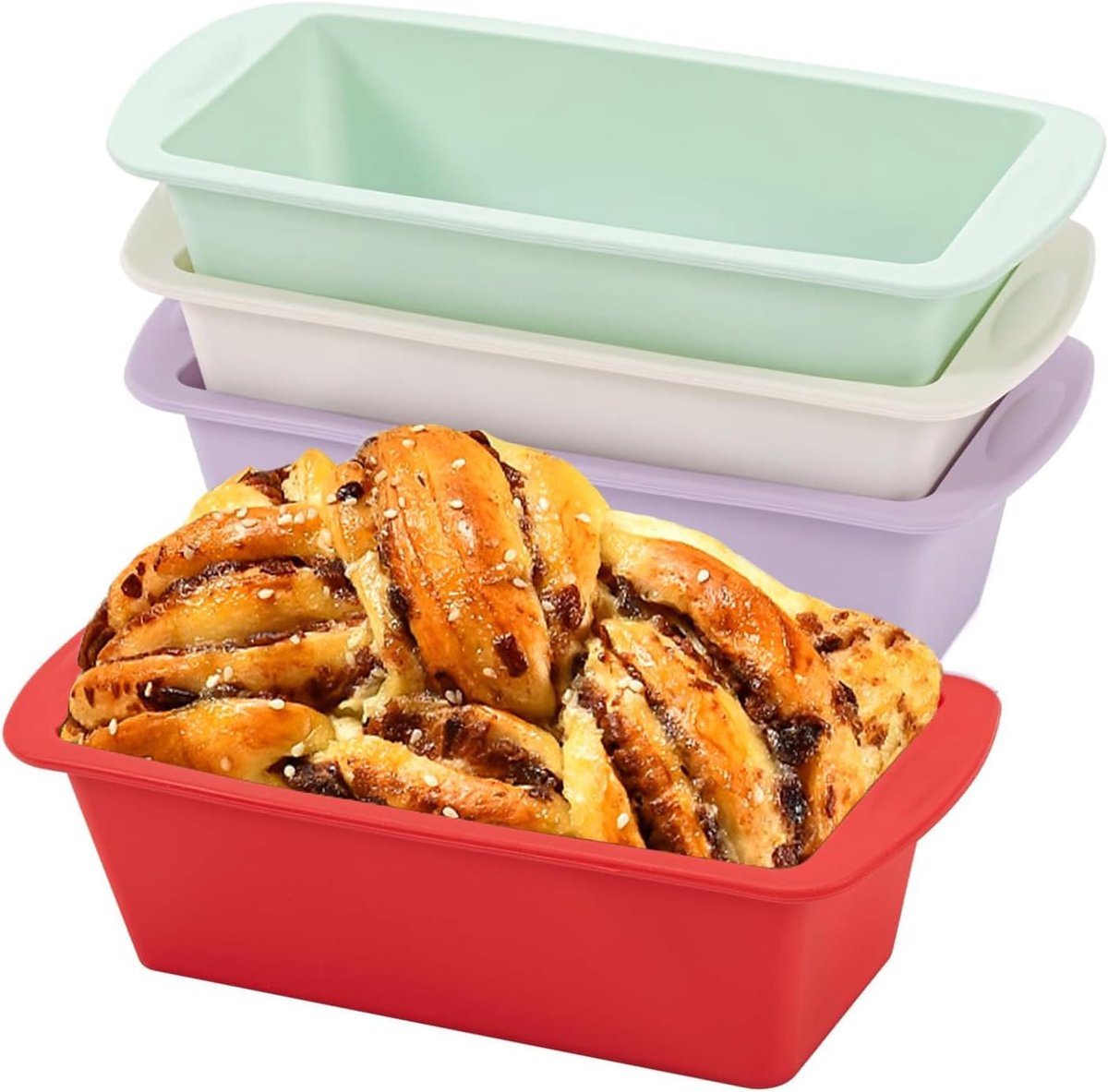 Siliconen bakvormen 4 stuks - mini rechthoekig 20 x 9,5 cm - kleurrijk rood, wit, paars, groen - ShopVlot