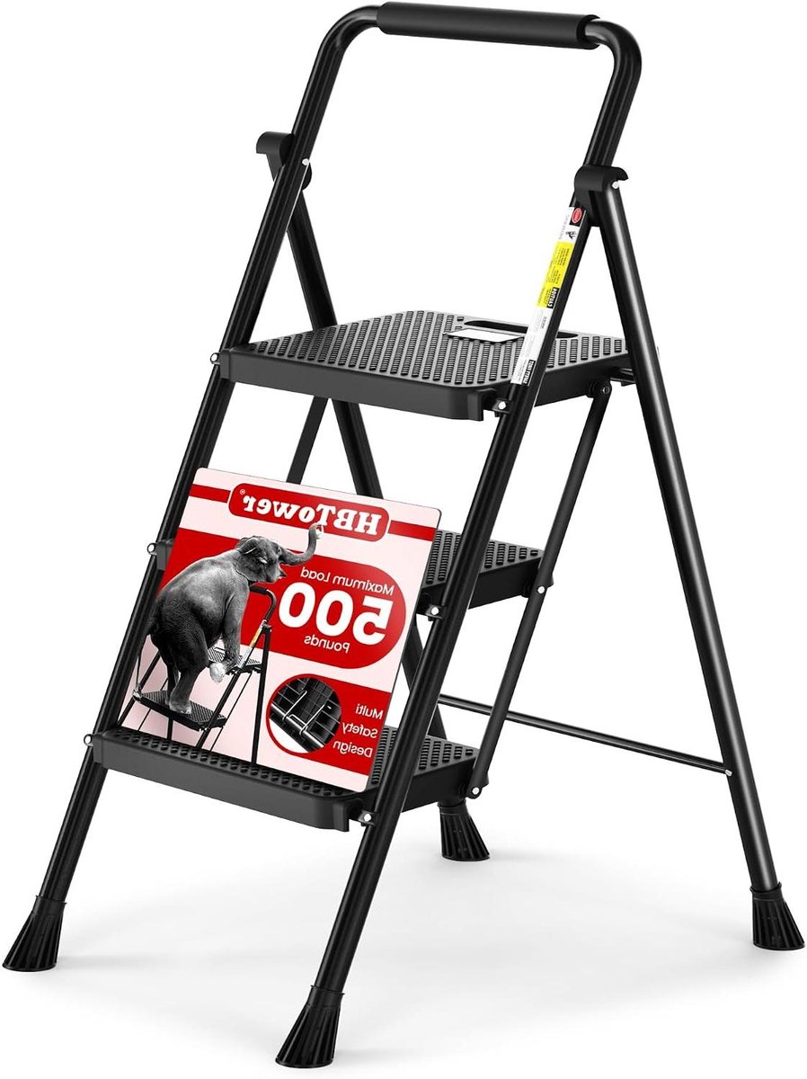Opvouwbare Trap - Klusladder - Klusjes Binnenshuis - Met Handgrepen - 3 Treden - Zwart