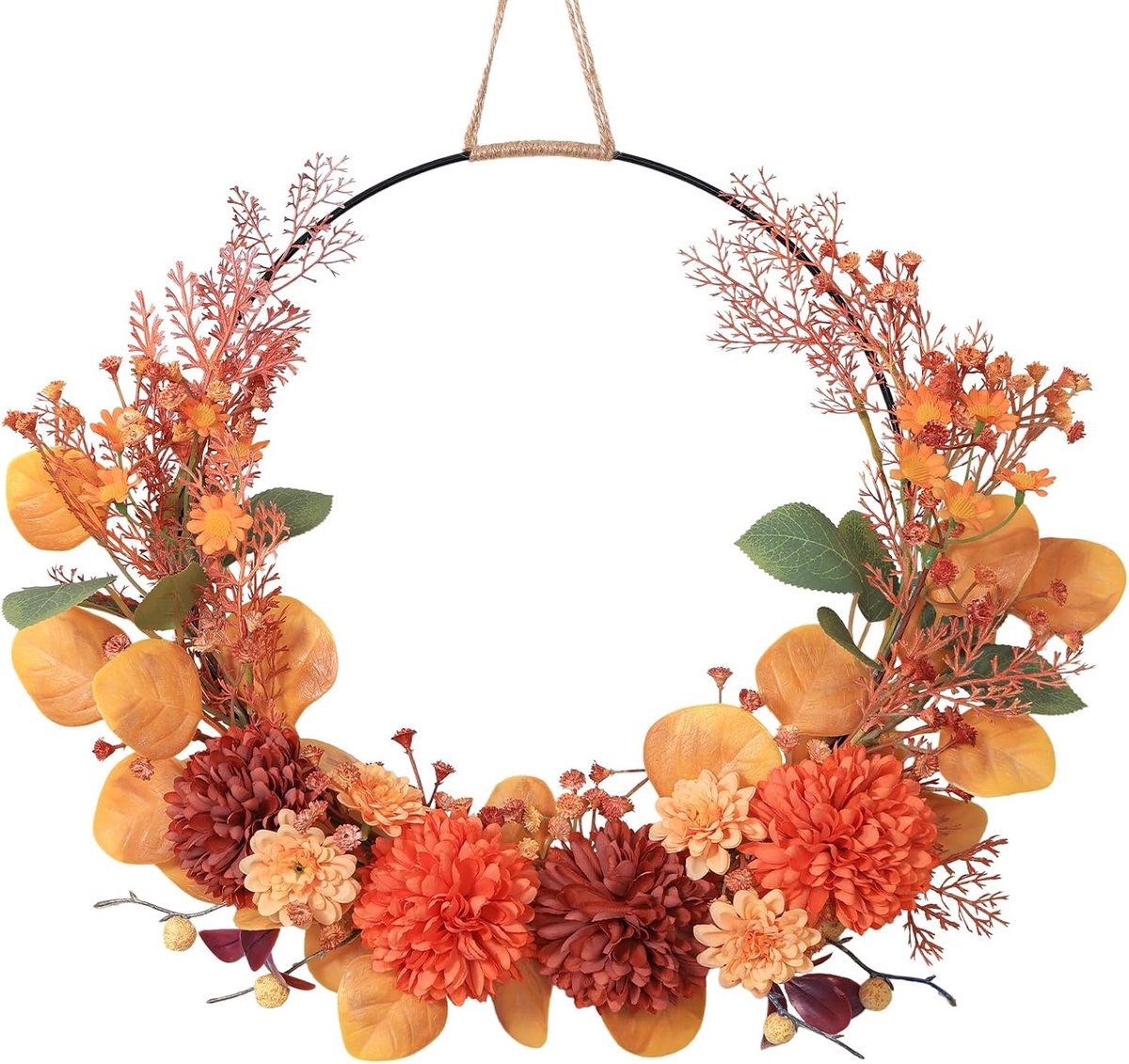Kunstmatige Herfstkrans - Oranje - 43 cm - Duurzaam en Realistisch - Voor Deurdecoratie