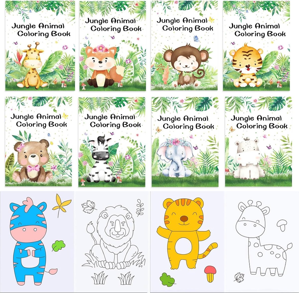 Mini kleurboeken set met 18 delen, jungle safari thema, perfect als cadeau voor kinderen, kleine kleurboeken, creatief speelgoed, educatief vermaak