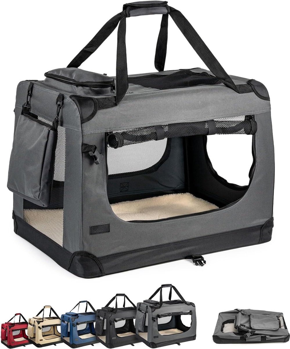Opvouwbare Hondentransportbox - Reisbox Huisdier - Veilig Vervoer - Met Dekentje - 60x42x44 cm - Grijs