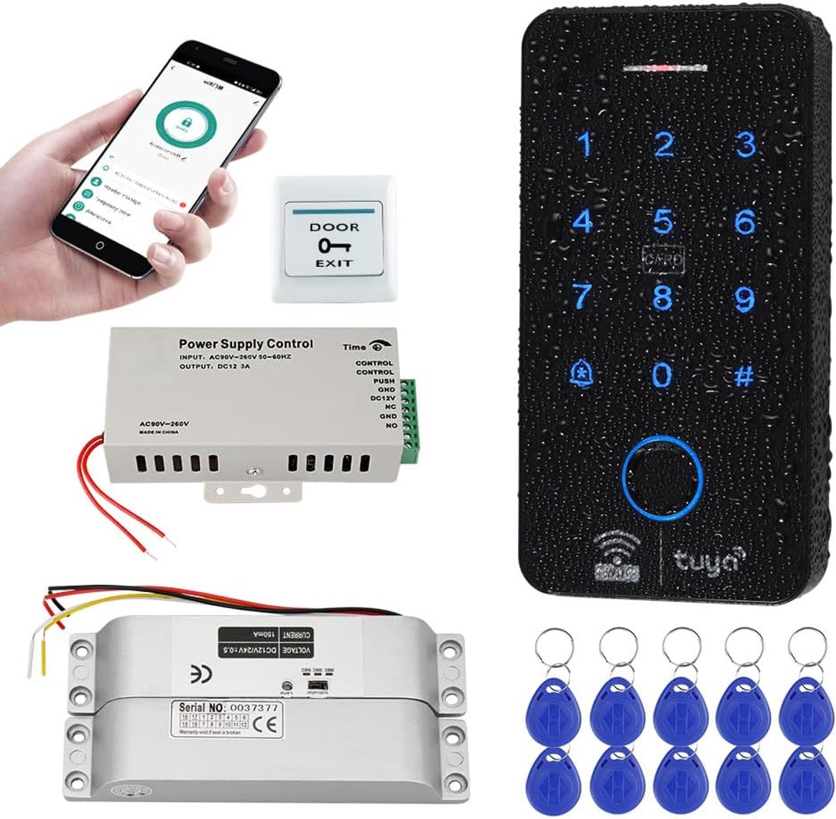 Biometric WiFi Access Control System, IP68, RFID Keyboard, Fingerprint, 125KHz, 13.56MHz with Electric Lock, Tuya - ShopVlot