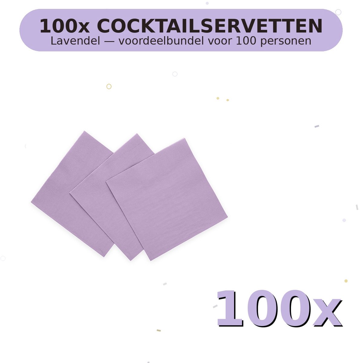 Cocktail servetten 24x24cm FSC Lavendel - Voordeelverpakking 100 Stuks voor tot 100 Personen - Feestartikelen