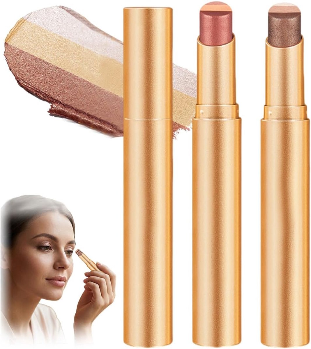 2 stuks oogschaduwstift – oogschaduwstift, 3-kleurende verloop, crème-textuur, waterbestendig make-up, lang houdbaar - ShopVlot