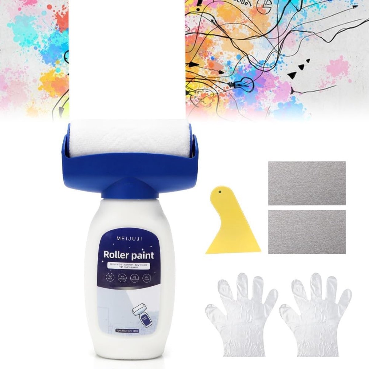 Complete Wandverf Reparatieset voor Krassen en Vlekken - Inclusief Roller en Borstel - 500g Witte Verf voor Muren en Meubels
