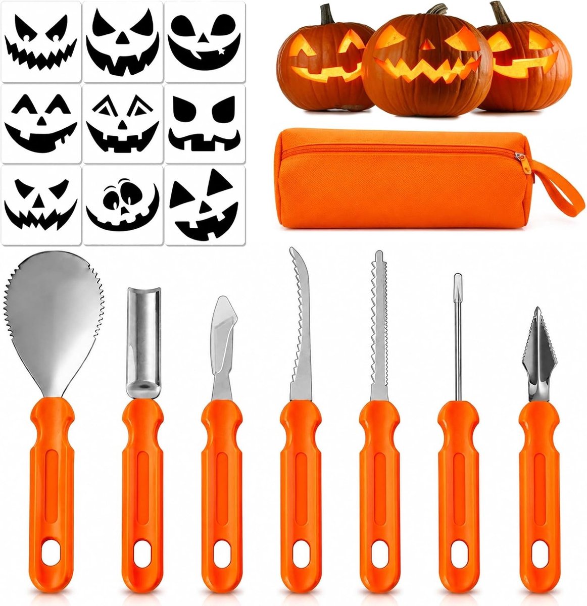 Pompoensnijset - Oranje - Pompoensnijgereedschappen met Tas - Voor Halloween Knutselwerk