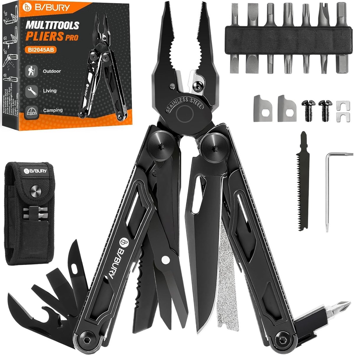 Multifunctionele Vouwtang met Verbeterde Scharen en Schroevendraaierset, Roestvrijstalen Pocket Tool - Perfect voor Kamperen, Buitenactiviteiten en Reparaties - Geweldig Cadeau voor Vader
