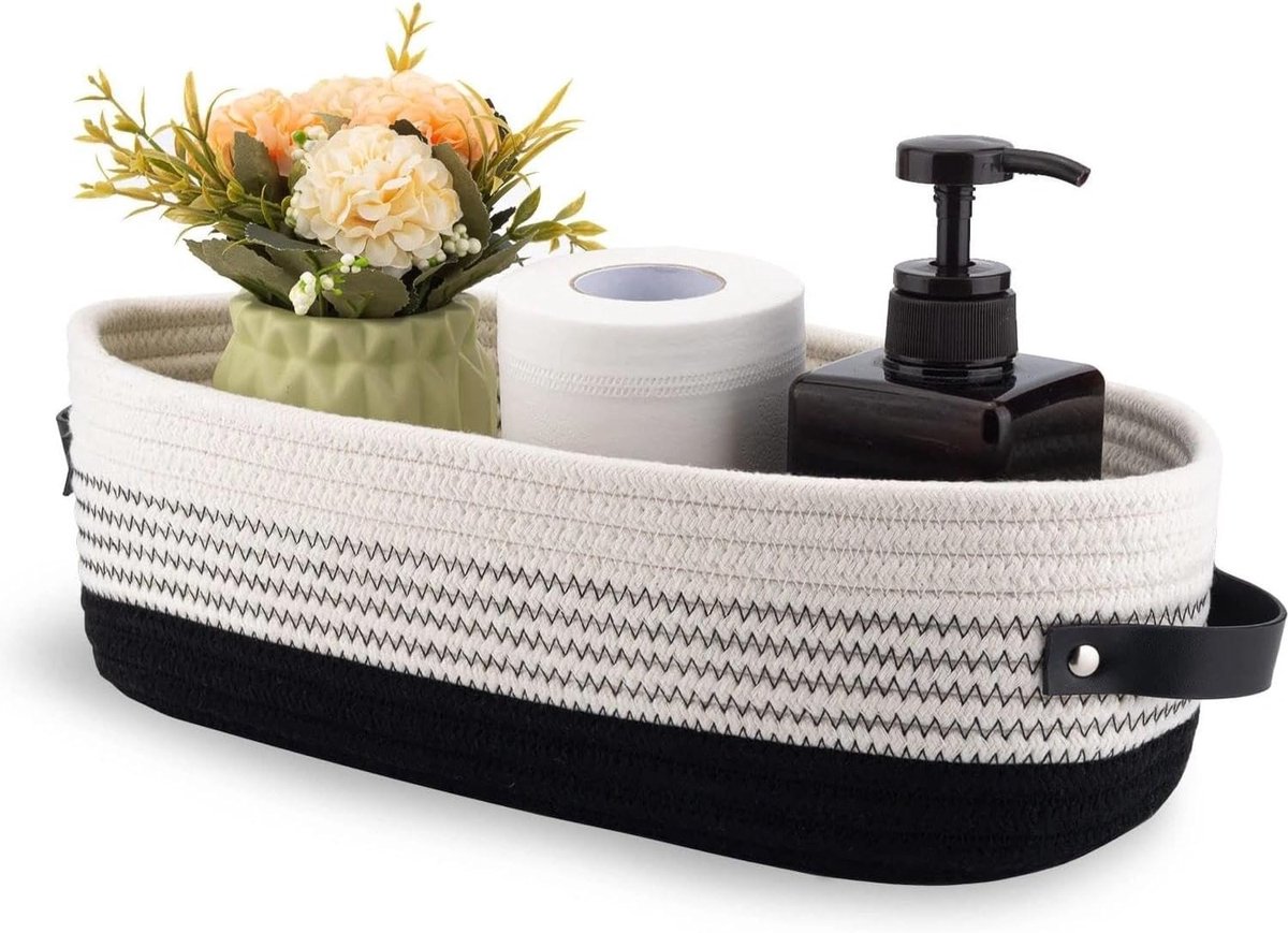 Multifunctionele Gevlochten Katoenen Opbergmand, 13 x 15 x 10 cm, Ideaal voor Badkamer, Slaapkamer en Woonkamer, Driekleurige Combinatie