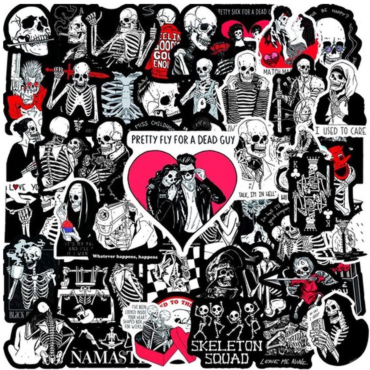 50 Gothic Stickers – Skeletten, Schedels & Grappige Teksten