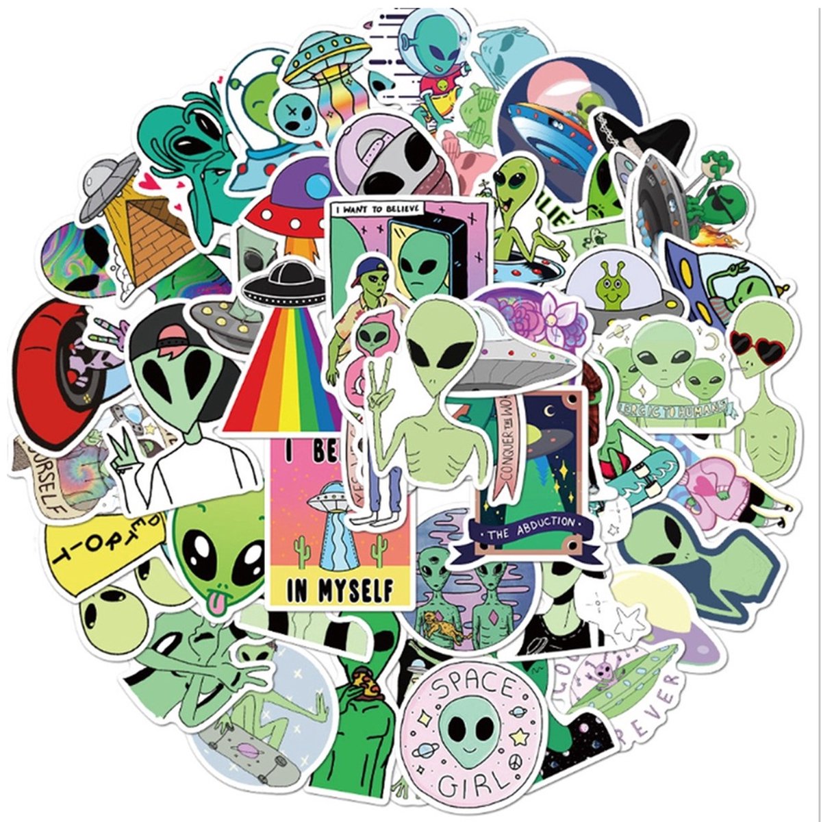 50 Alien Stickers – Buitenaards, UFO & Sciencefiction