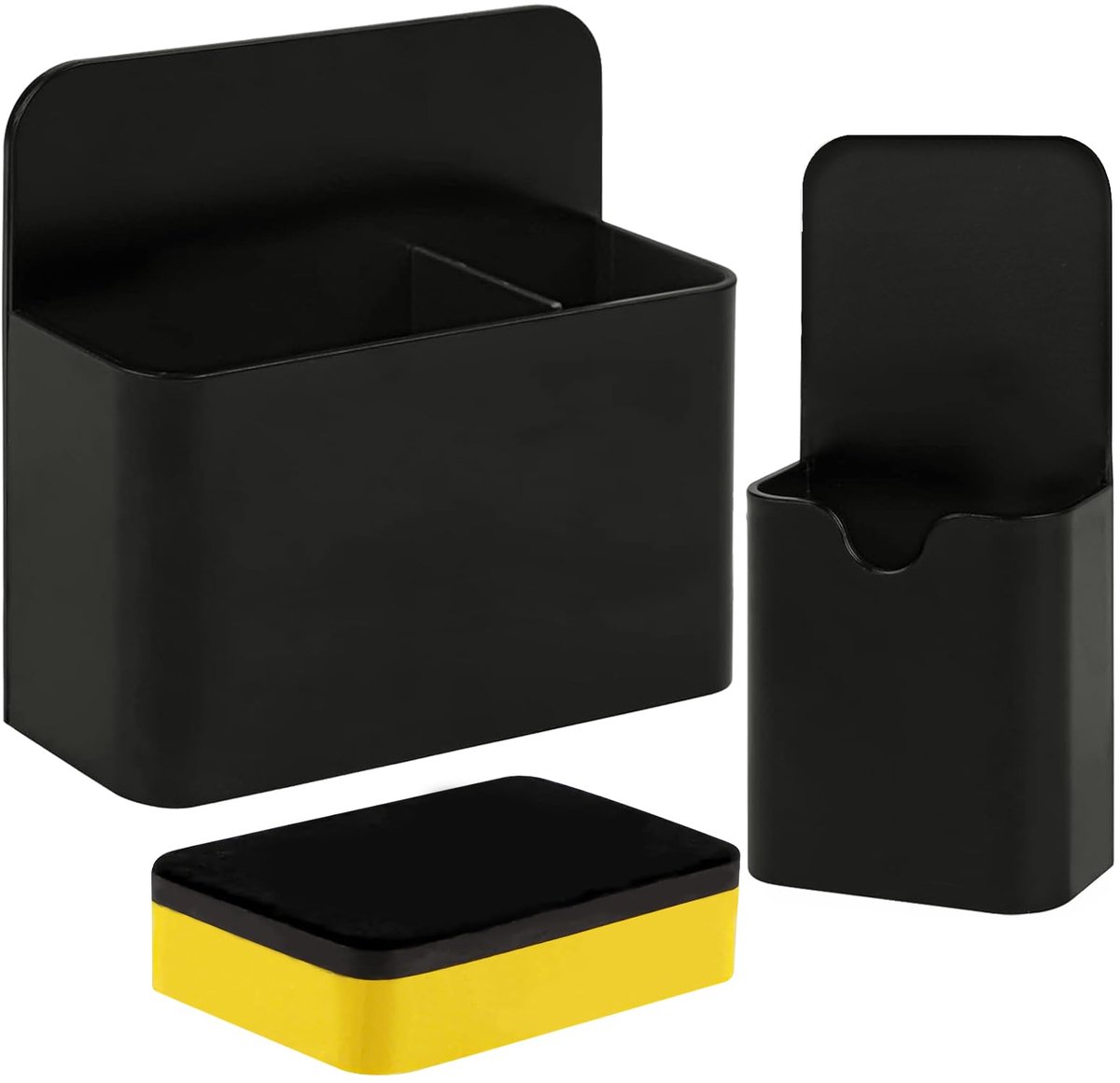 Magnetische pennenhouder 2 stuks - met whiteboardspons - zwart - ideaal voor school of kantoor - ShopVlot