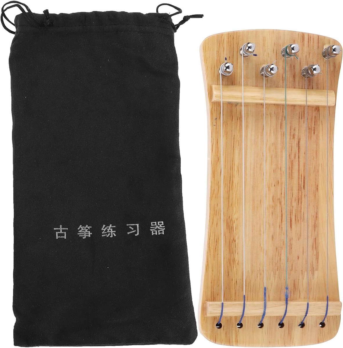 Mini Guzheng Vingertrainer - Houten 6-Snarig Muziekinstrument voor Beginners, Oefenhandvaardigheid en Muziekontwikkeling, 21x9.5cm