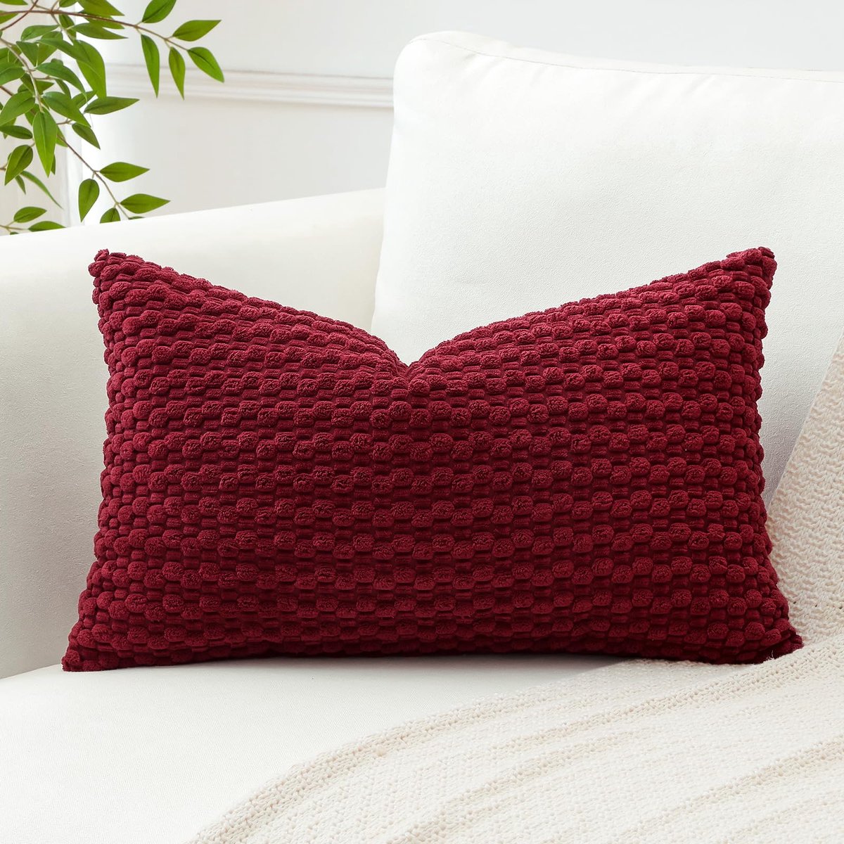 Artscope Decoratieve corduroy kussenhoes met pompons, 30 x 50 cm, super zachte, boho, gestreepte lendenkussenhoezen - ShopVlot