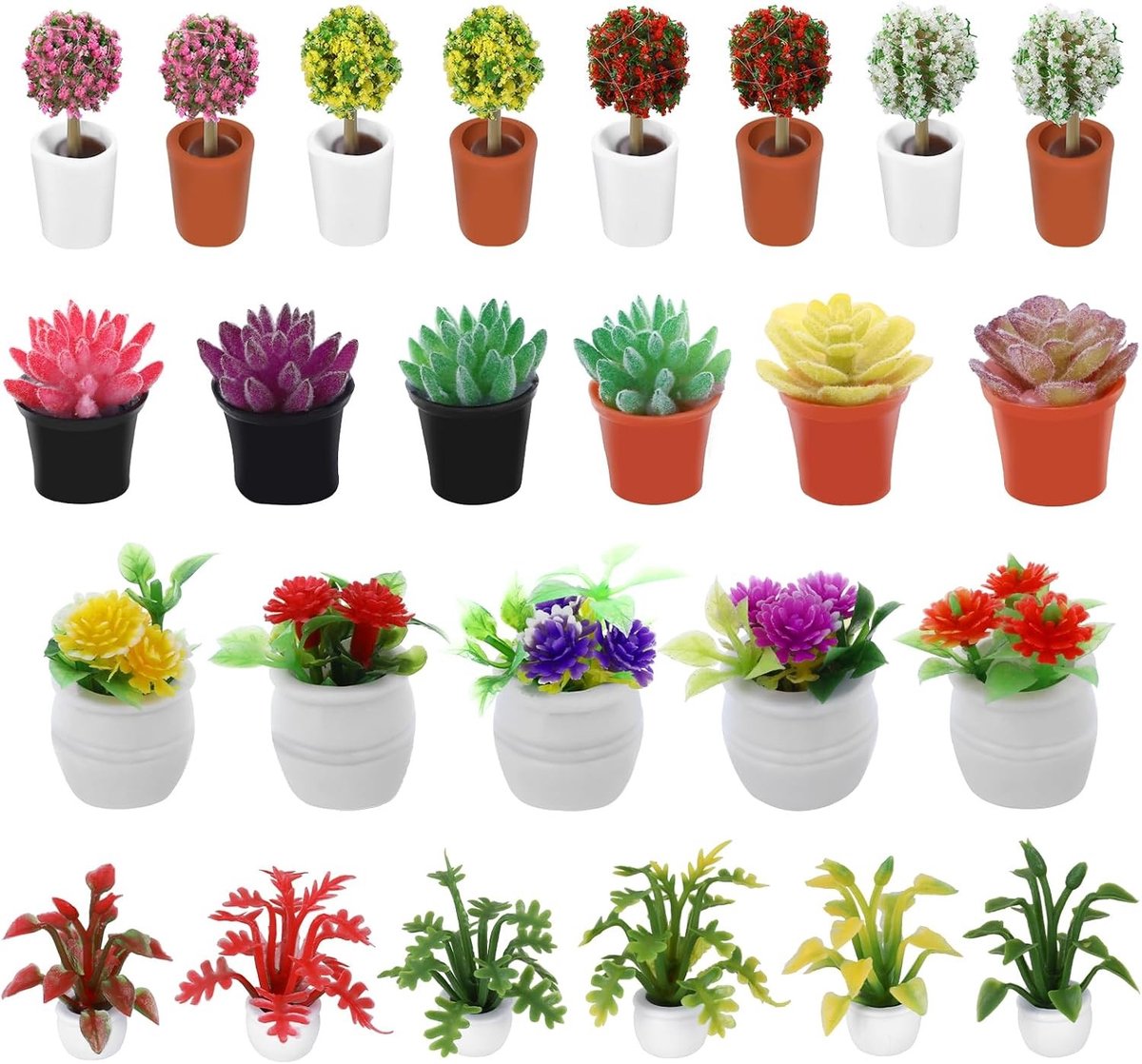 Set van 25 Miniatuur Planten en Accessoires voor Mini Tuin, Potted Planten en Bloemen, Decoratieve Groene Ornamenten voor Sprookjestuin en Handgemaakte Decoratie
