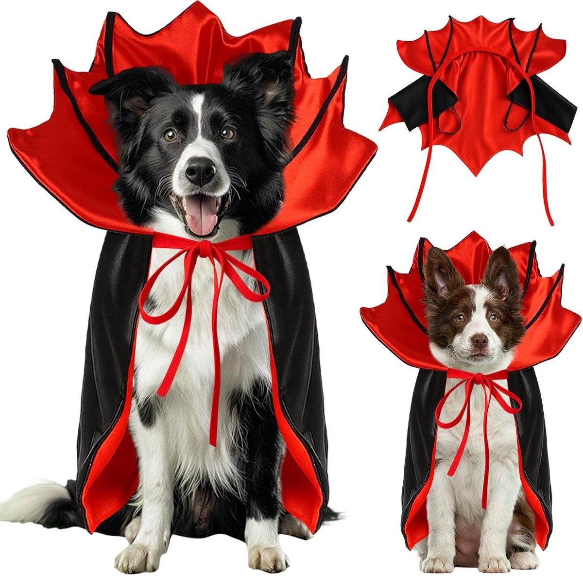 Grappige Halloween Kostuum Cape voor Middelgrote en Grote Honden, Rood en Zwart Vleermuis Ontwerp met Verstelbare Band en Nekbescherming, Perfect voor Feestdagen