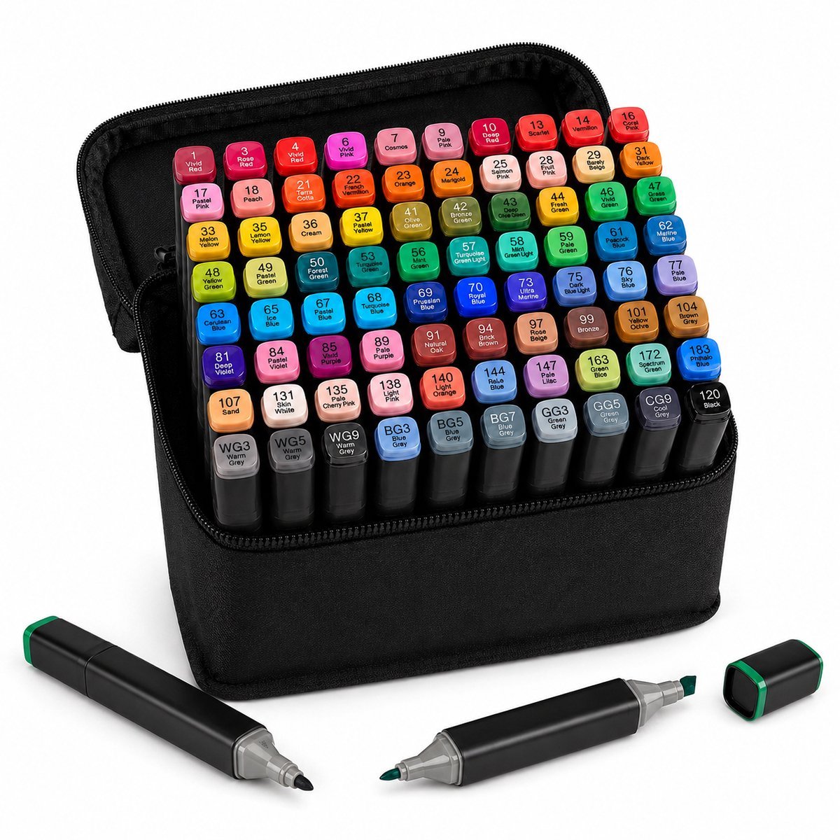 Twinmarkers 80 Stuks - Alcohol Markers met Dual-Tip - Stiften voor Volwassenen en Kinderen - Inclusief Opbergtas